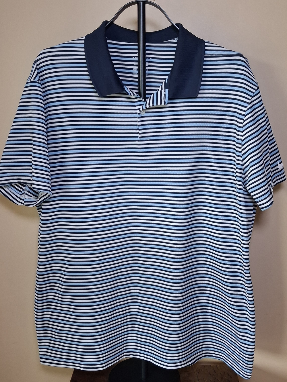 Nike Men's Dri-Fit Standard Fit Multi Blue & White Striped Polo; Size XL